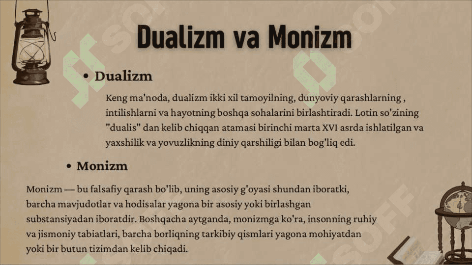 Insonni tushunishga dualizm va monizm nuqtai nazaridan yondashuv 5