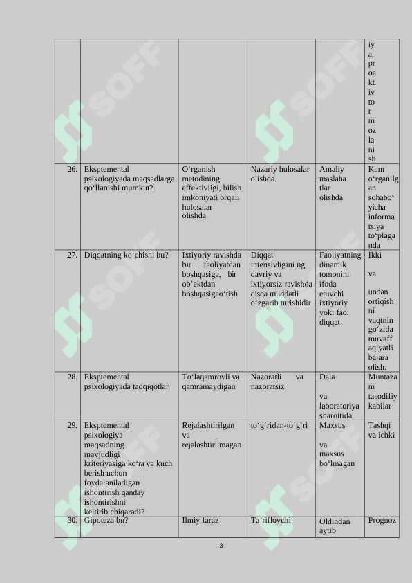 EKSPREMENTAL PSIXOLOGIYA FANIDAN TEST SAVOLLARI 3