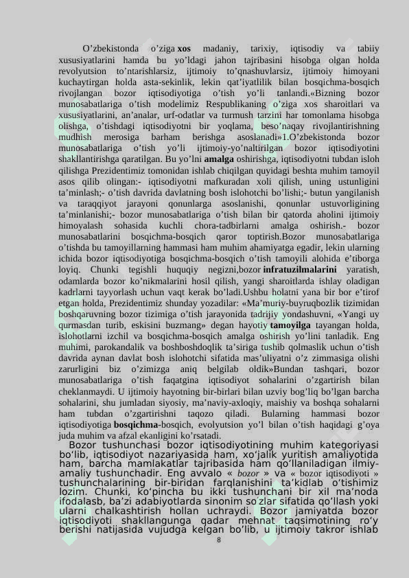 Bozor islohotlari mohiyati va o'tish davrdagi o'ziga xos xususiyatlari. 8