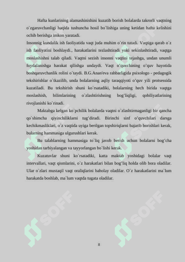 Boshlang’ich  sinf  bolalarini  vaqt  bilan  tanishtirish  mazmuni ( ingliz tili vositasida) 8