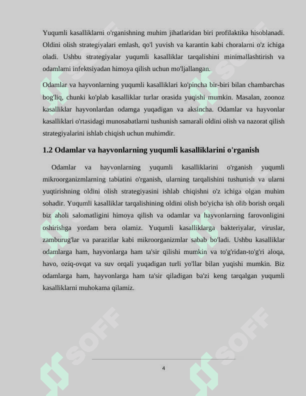 Odamlar va hayvonlarning yuqumli kasalliklar kurs ishi 4