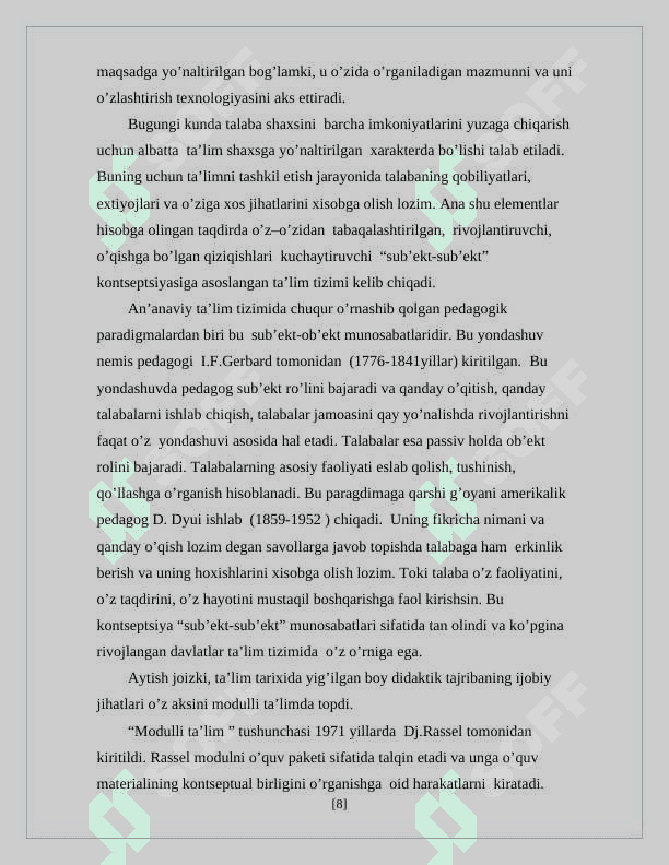 Oliy ta’lim tizimini  o’quv-jarayonlarini modernizatsiyalashning  ustuvor yo’nalishlari 8