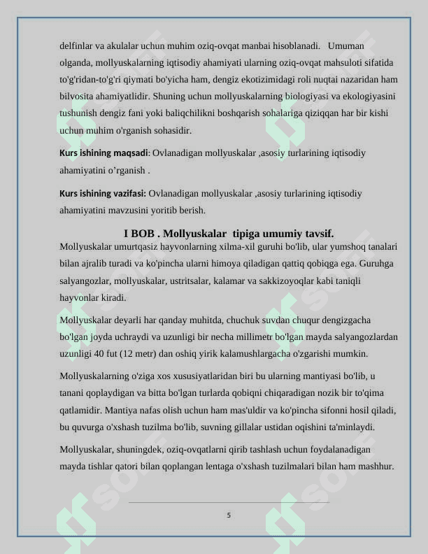 :” OVLANADIGAN MOLLYUSKALAR ,ASOSIY TURLARINING IQTISODIY AHAMIYATI 5