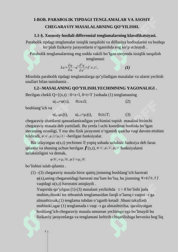 PARABOLIK TIPDAGI TENGLAMALAR VA ASOSIY CHEGARAVIY MASALALARNING QOʻYILISHI 2