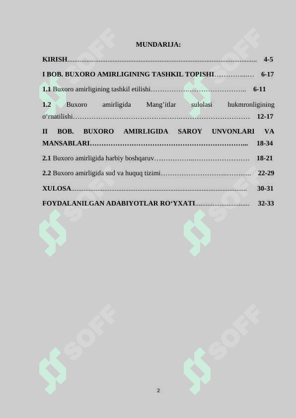 BUXORO AMIRLIGIDA SAROY UNVONLARI VA MANSABLARI 2