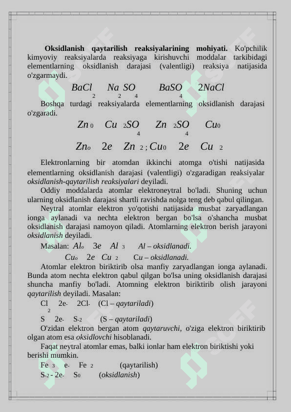 Oksidalanish - qaytarilish reaksiyalari. Elektroliz 3