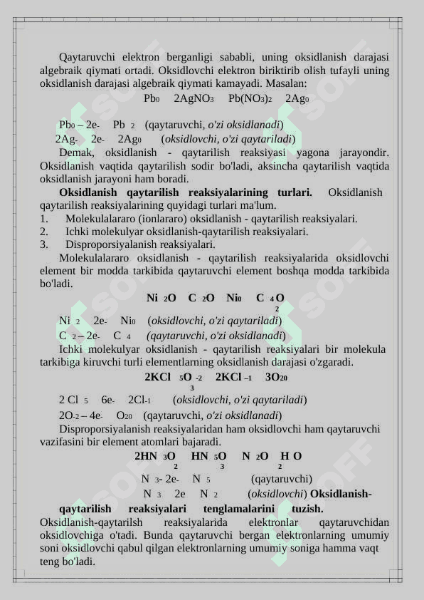 Oksidalanish - qaytarilish reaksiyalari. Elektroliz 4