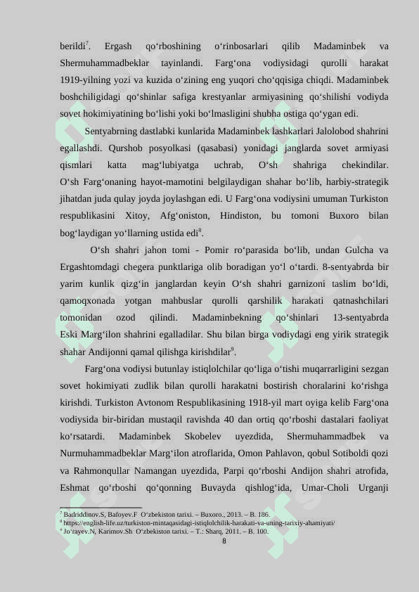Milliy istiqlolchilik harakati tarixida Madaminbekning o’rni 8