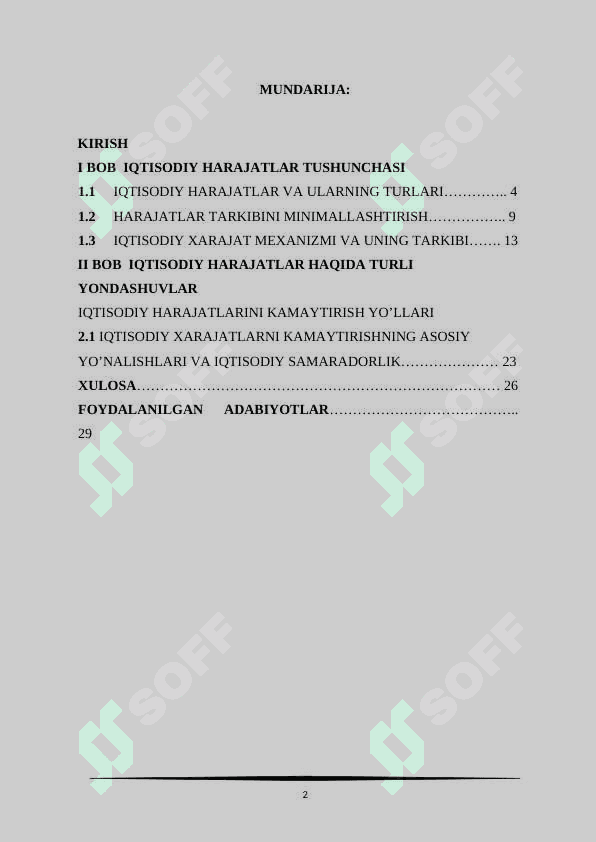 Iqtisodiy xarajatlar tarkibi, ularni kamaytirish yo’llari 2