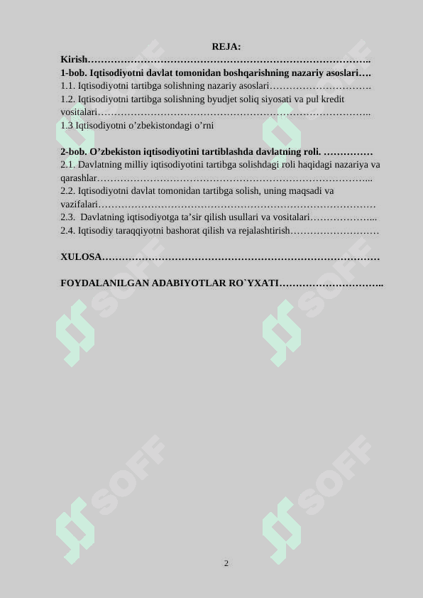 IQTISODIYOTNI DAVLAT TOMONIDAN TARTIBGA SOLISHNING MOHIYATI SHAKILLARI VA USULLARI 2