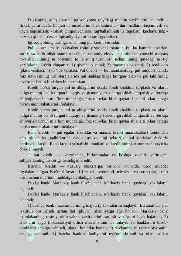 IQTISODIYOTNI DAVLAT TOMONIDAN TARTIBGA SOLISHNING MOHIYATI SHAKILLARI VA USULLARI 8