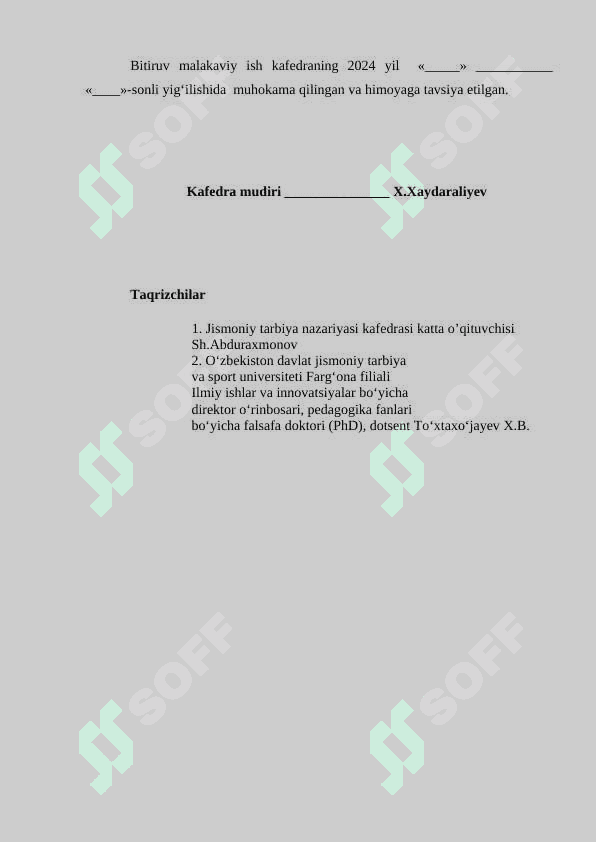 Kichik maktab yoshidagilar jismoniy madniyatining maqsadi va vazifalari, jismoniy mashqlar bilan shug‘ullanish mashg‘ulotlari bitiruv malakaviy ish 2