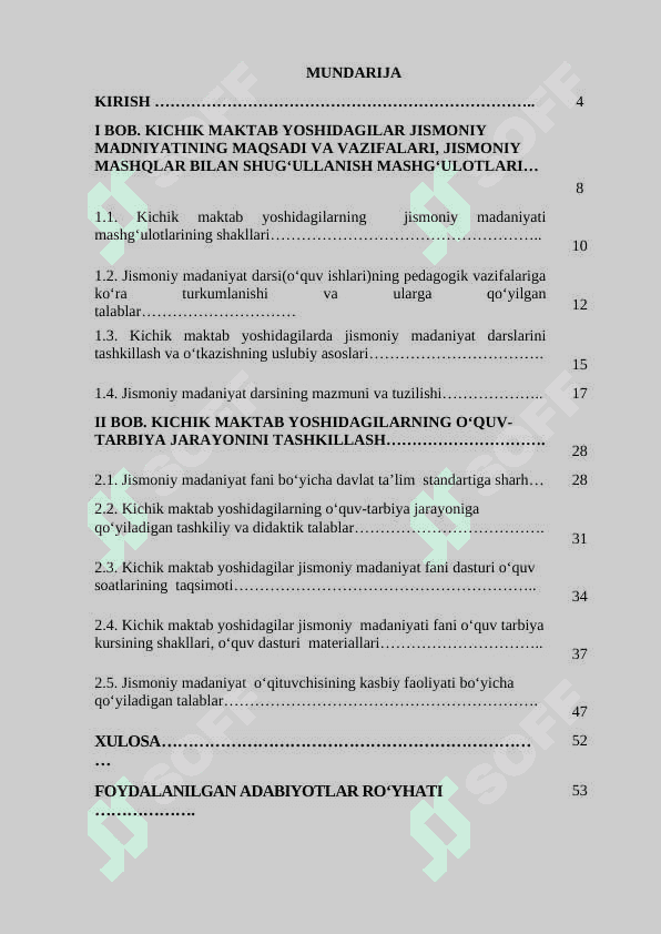 Kichik maktab yoshidagilar jismoniy madniyatining maqsadi va vazifalari, jismoniy mashqlar bilan shug‘ullanish mashg‘ulotlari bitiruv malakaviy ish 3