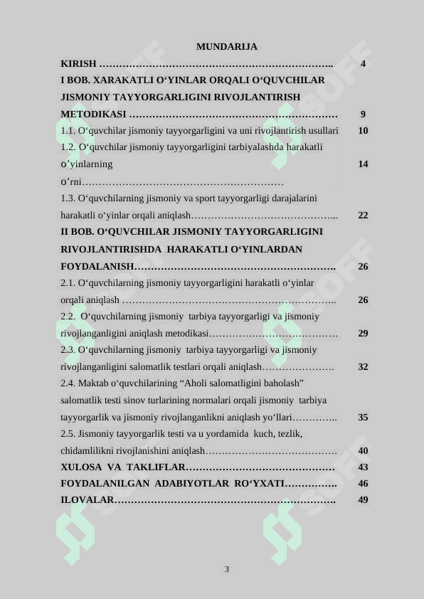 O‘quvchilar jismoniy tayyorgarligini rivojlantirishda  harakatli o‘yinlardan foydalanish usullari bitiruv malakaviy ish 3