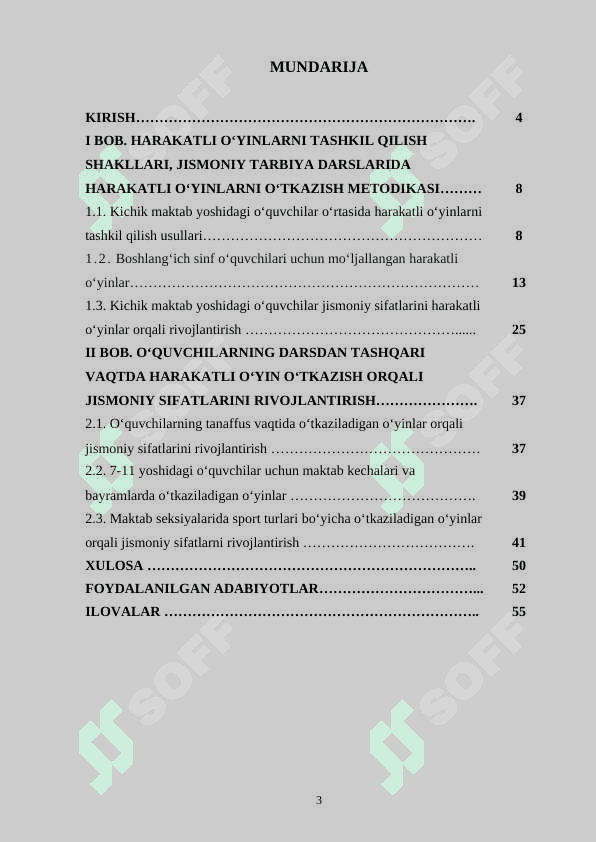 Kichik maktab yoshidagi o‘quvchilarning jismoniy sifatlarini harakatli o‘yinlar orqali rivojlantirish metodikasi bitiruv malakaviy ish 3