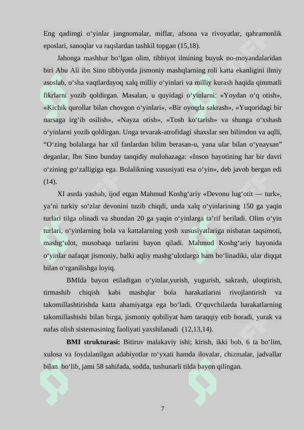 Kichik maktab yoshidagi o‘quvchilarning jismoniy sifatlarini harakatli o‘yinlar orqali rivojlantirish metodikasi bitiruv malakaviy ish 7