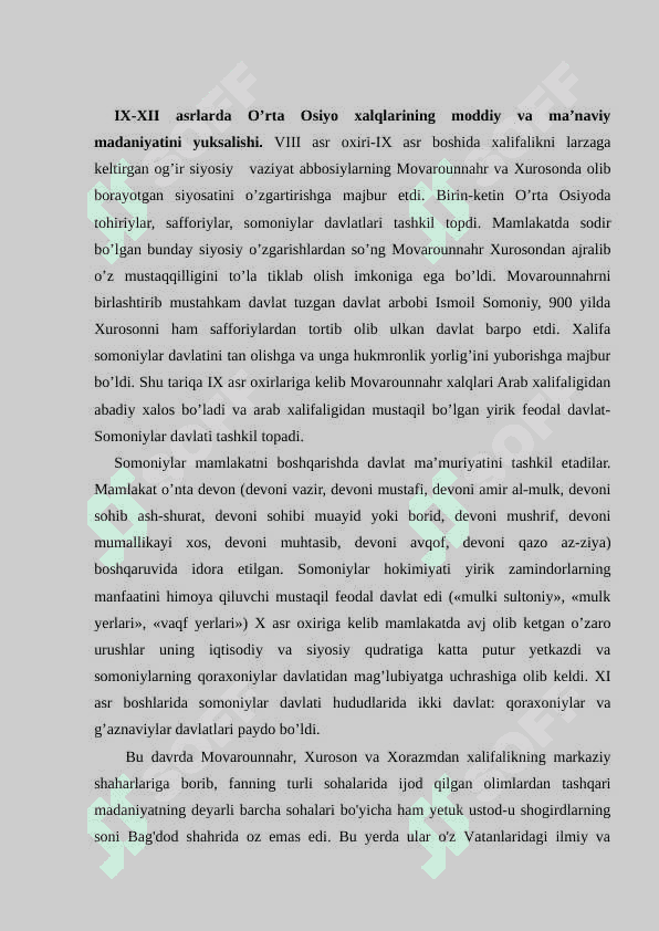 O’rta Osiyo xalqlarining IX-XII asrlardagi (Renesans) uyg’onish davri 2
