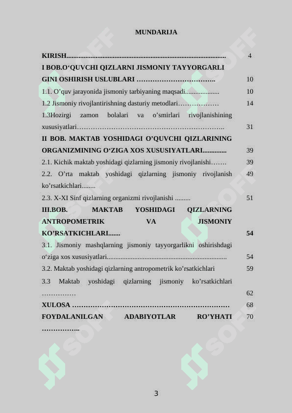 Maktab o‘quvchi qizlarining jismoniy rivojlanish xususiyatlari bitiruv malakaviy ish BMI 3
