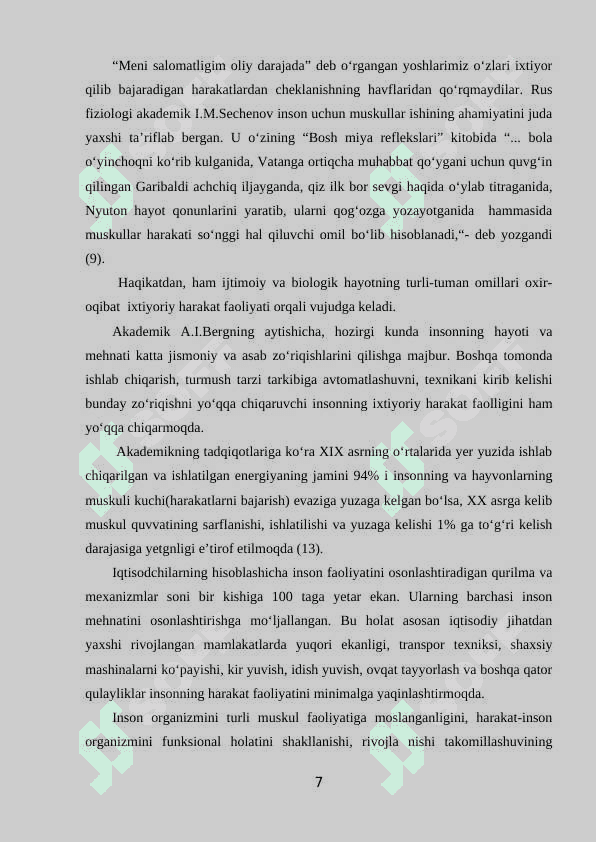 OPTIMAL IHTIYORIY HARAKAT FAOLLIGI, UNING ME’YORLARI VA ULARNI TANLASH BITIRUV MALAKAVIY ISH bmi 7
