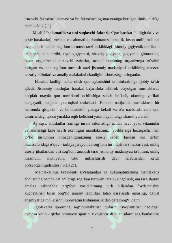 MAKTAB O‘QUVCHILARIDA JISMONIY TARBIYA JARAYONI SOG‘LOM TURMUSH TARZINI SHAKLLANTIRISH BITIRUV MALAKAVIY ISH BMI 7