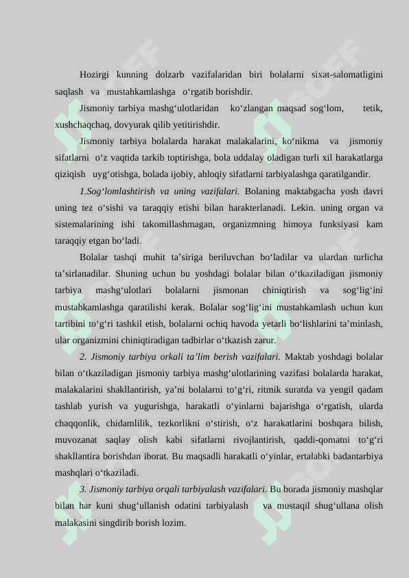 Jismoniy mashqlarga yosh organizmni moslashtirish yo‘llari bitiruv malakaviy ish BMI 7