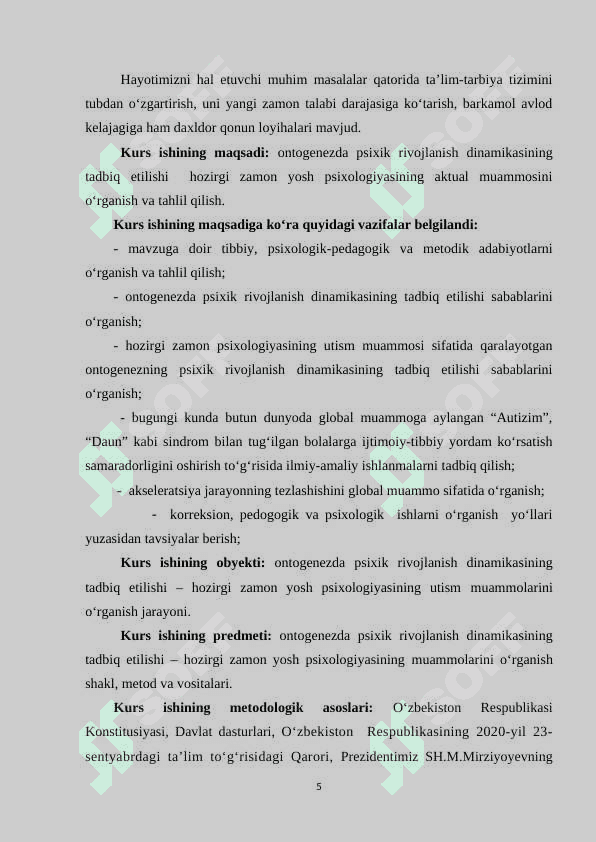 Ontogenezda psixik rivojlanish dinamikasining tadbiq etilishi –hozirgi zamon yosh psixologiyasining aktual muammosi sifatida 5
