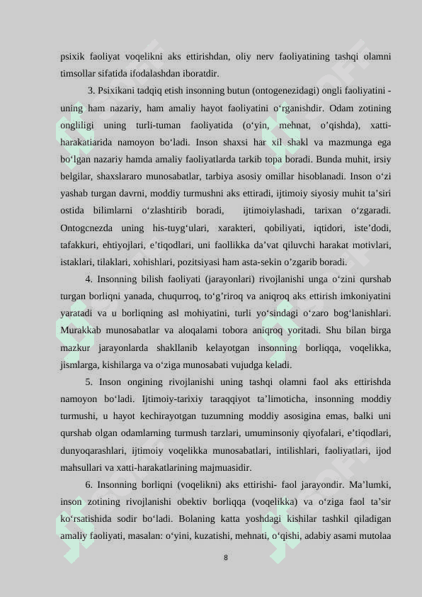 Ontogenezda psixik rivojlanish dinamikasining tadbiq etilishi –hozirgi zamon yosh psixologiyasining aktual muammosi sifatida 8