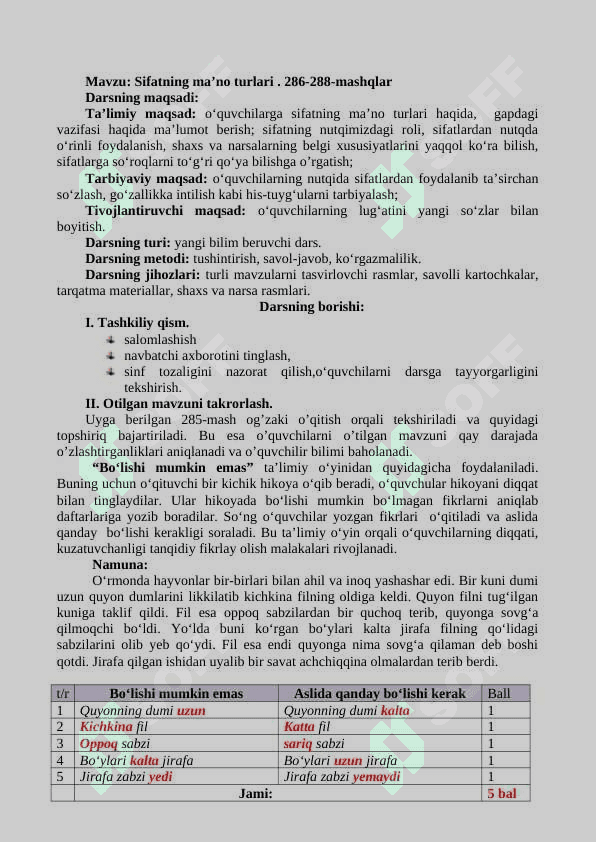 4-sinf ona tili sifat ma'no turlari dars ishlanma 2