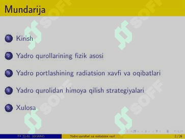 Yadro qurollari va radiatsion xavf. Yadro portlashining radiatsion xavf va uning oqibatlari. Yadro qurolidan himoya qilishning strategiyalari 2