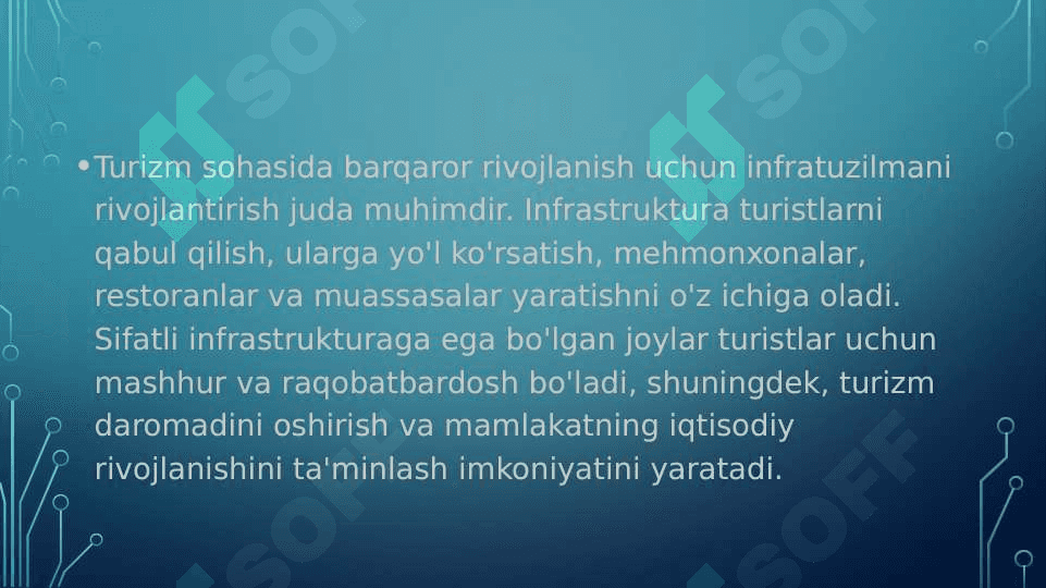 Turizmni barqaror rivojlanishida infratuzilmaning ahamiyati 2