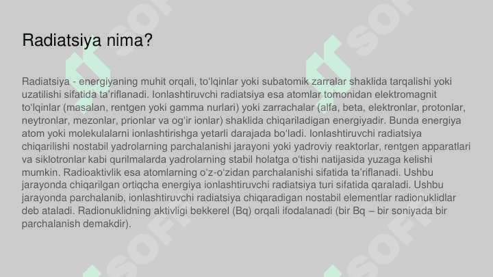Radiatsiyaga qarshi dorilar va himoya vositalari. Radioprotektorlar va ularning ta’sir mexanizmi. Radiatsiya zararlari uchun davo usullari 2