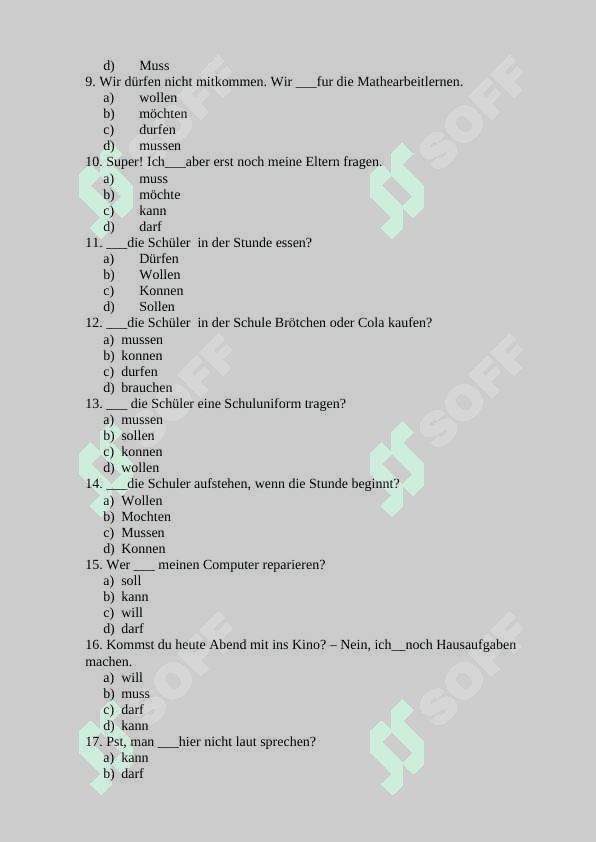 Nemis tilidan test 6-sinf. 50 talik 2