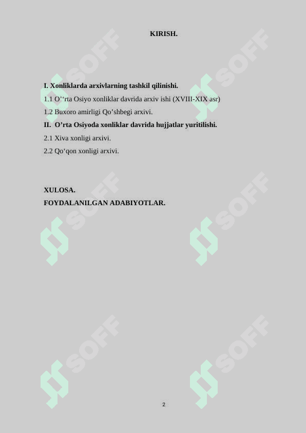 O’rta Osiyo xonliklari davrida arxiv ishi 2