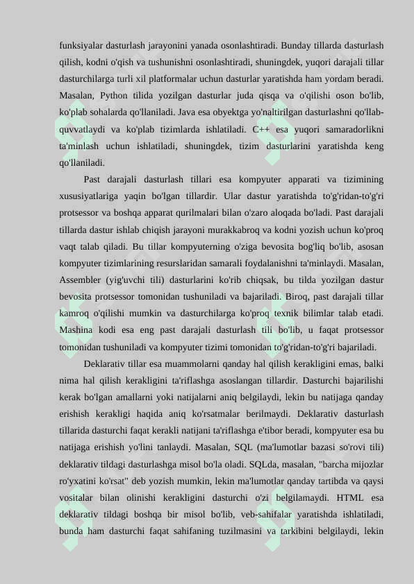 Dasturlash tillarining xususiyatlarini ko'rib chiqish va tahlil qilish 3
