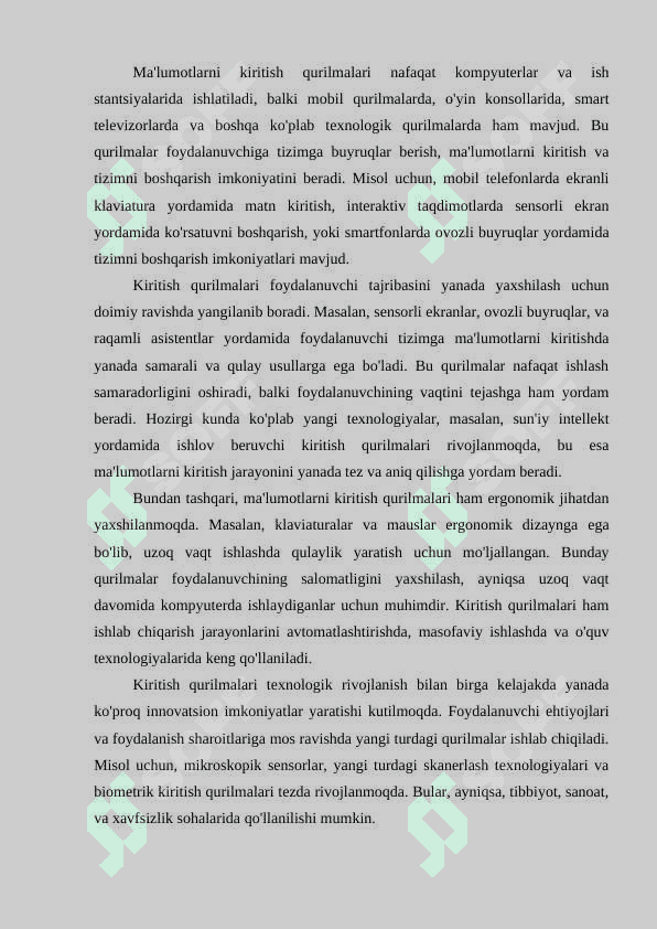 Ma’lumotlarni kiritish qurilmalari, ularning turlari va asosiy xarakteristikalari 3