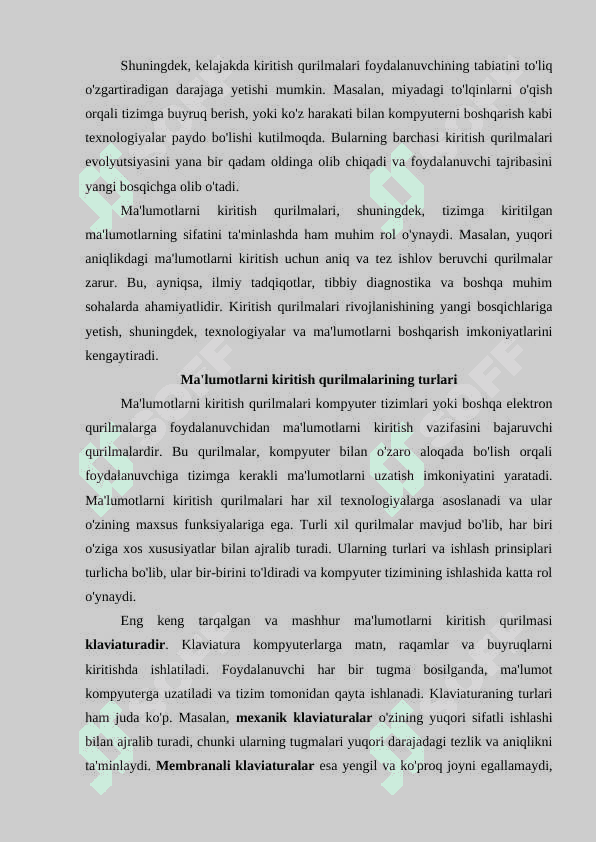 Ma’lumotlarni kiritish qurilmalari, ularning turlari va asosiy xarakteristikalari 4