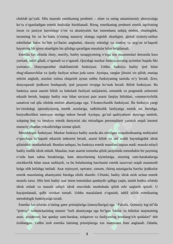Estetikaning predmeti, maqsadi va vazifalari. 3