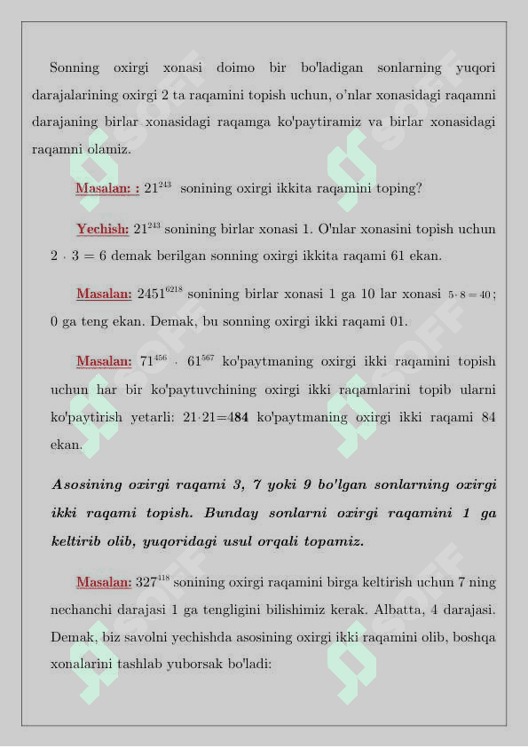 Sonning oxirgi ikki raqamini topish 2