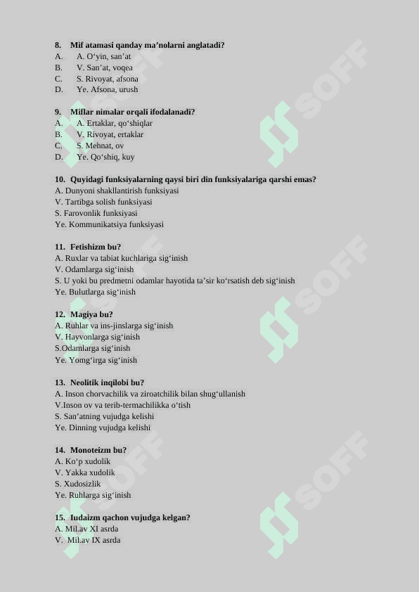 Falsafa fanidan 400 ta test 2