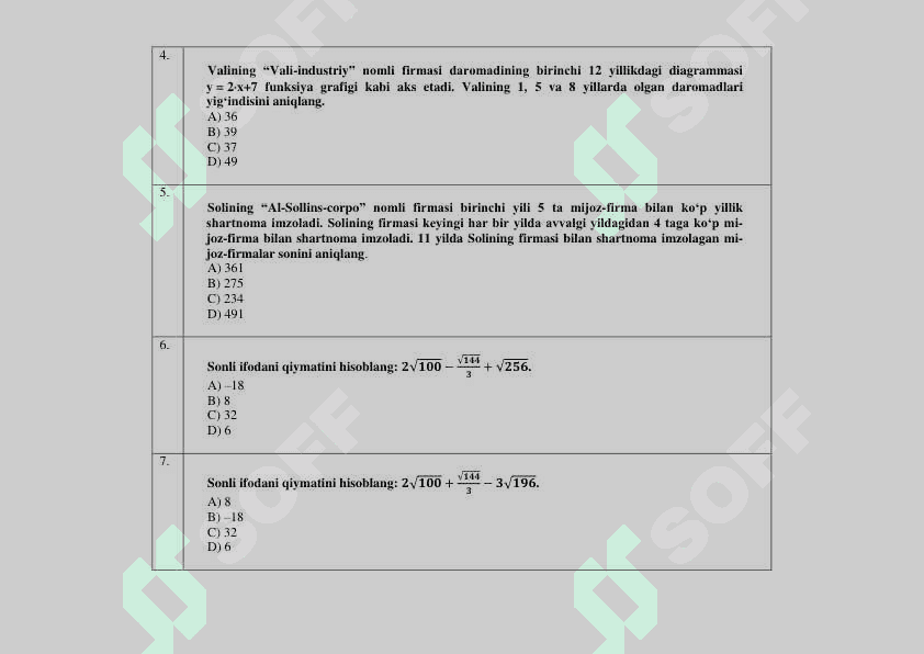 Amaliy Matematika Test 100 talik. Yakuniy uchun 2