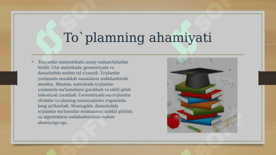 To’plam tushunchasi. To’plamlar ustida amallar. To’ldiruvchi to’plam 4