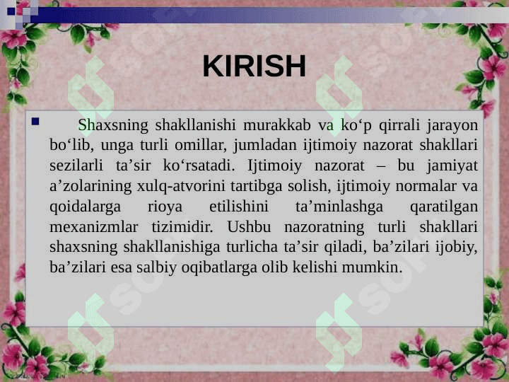 SHAXS SHAKLLANISHIGA TA`SIR ETUVCHI IJTIMOIY NAZORAT SHAKLLARI 4