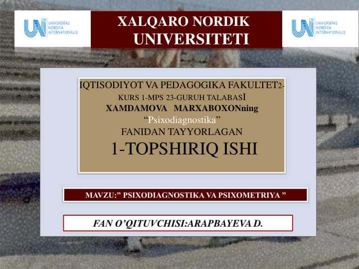 PSIXODIAGNOSTIKA VA PSIXOMETRIYA