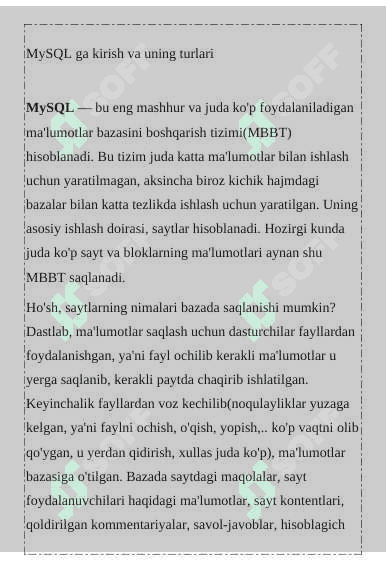 MySQL haqida boshlang’ich tushunchalar 7