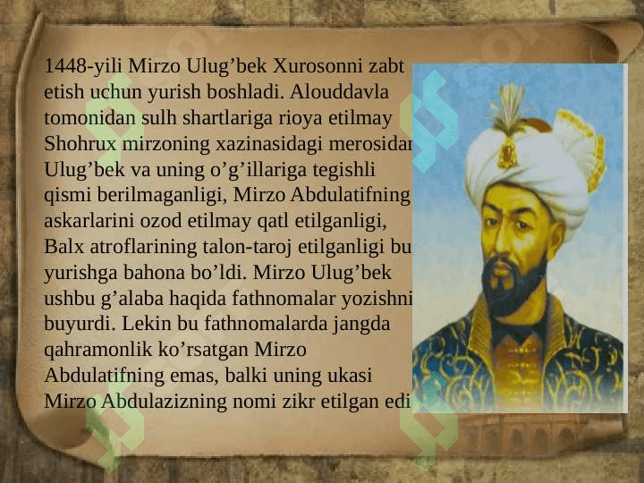 1447-1456 yillarda temuriylar davlatining siyosiy ahvoli 6