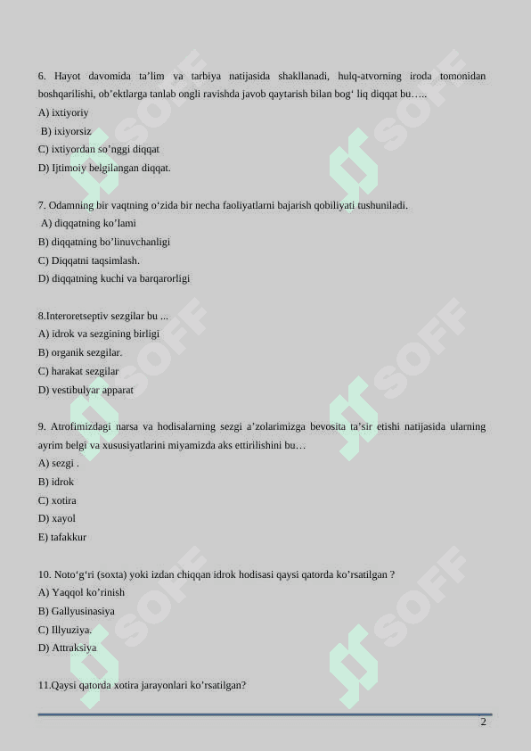 FAOLIYATNING   PSIXOLOGIK   TAHLILI  TEST 2
