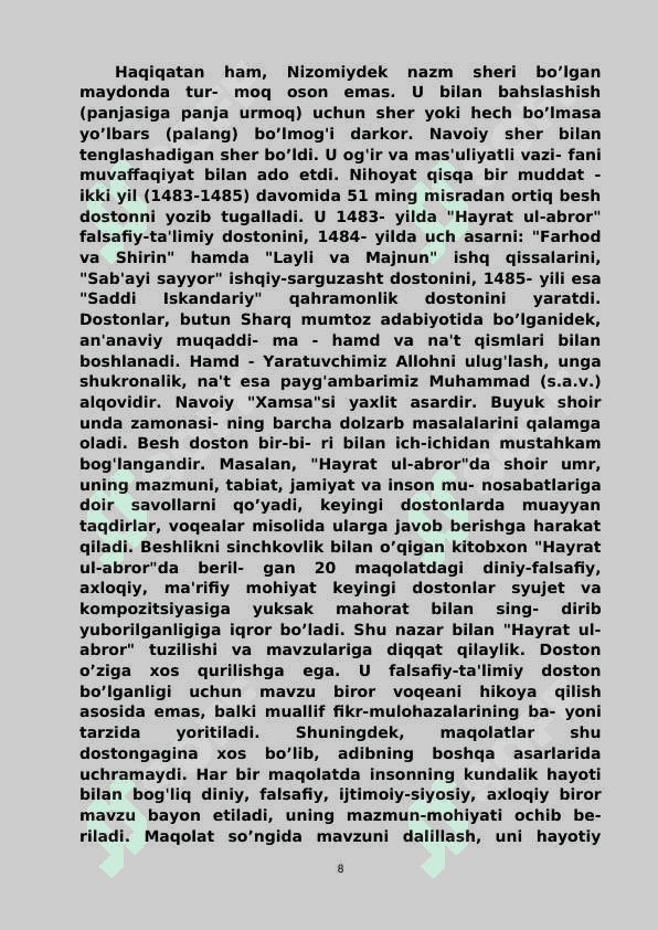 “Saddi iskandaiy”dagi hikoyalarning g’oyaviy-badiiy jihatlari 8