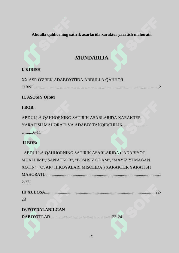 Abdulla qahhorning satirik asarlarida xarakter yaratish mahorati. 2