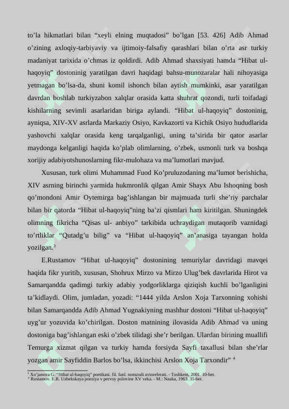 Ahmad Yugnakiyning Hibbat ul haqoyiq asarida insoniy sifatlarning ulug'lanishi 6