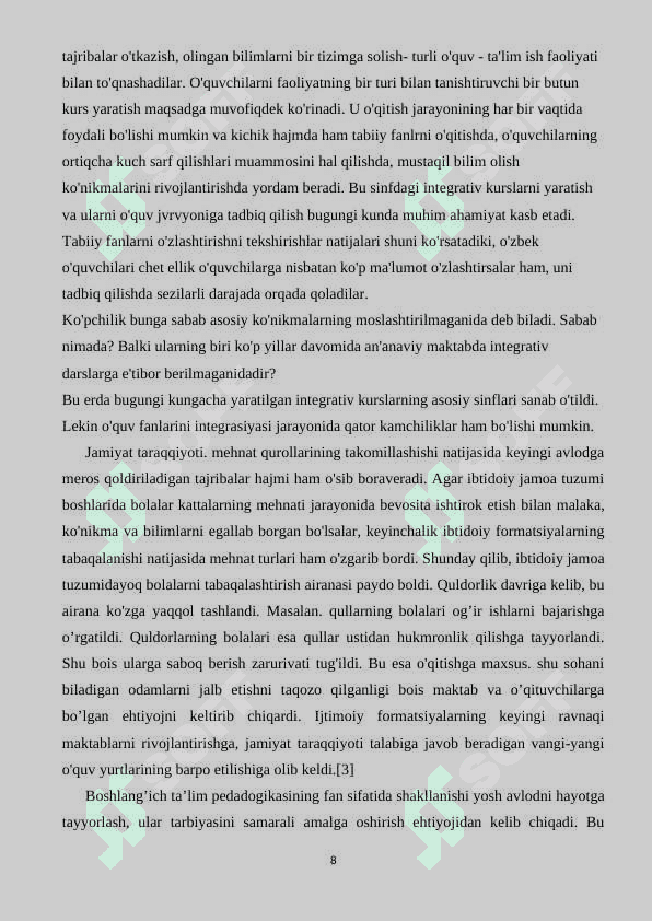 Boshlang’ich ta’lim mohiyati.Boshlang’ich ta’lim tamoyillari va qonuniyatlari 8